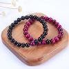 imageCherry Tree Collection Couples Distance Bracelets  His and Hers  Gemstone Beaded Stretch Bracelets 8mm Round Beads Black Agate and Pink Tigers Eye  LargeMedium