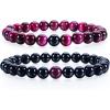 imageCherry Tree Collection Couples Distance Bracelets  His and Hers  Gemstone Beaded Stretch Bracelets 8mm Round Beads Black Agate and Pink Tigers Eye  LargeMedium