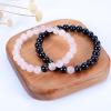 imageCherry Tree Collection Couples Distance Bracelets  His and Hers  Gemstone Beaded Stretch Bracelets 8mm Round Beads Black Agate and Rose Quartz  LargeMedium