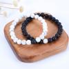 imageCherry Tree Collection Couples Distance Bracelets  His and Hers  Gemstone Beaded Stretch Bracelets 8mm Round Beads Lava and White Howlite  LargeMedium