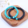 imageCherry Tree Collection Couples Distance Bracelets  His and Hers  Gemstone Beaded Stretch Bracelets 8mm Round Beads Matte Black Agate and Turquoise Howlite  LargeMedium