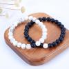 imageCherry Tree Collection Couples Distance Bracelets  His and Hers  Gemstone Beaded Stretch Bracelets 8mm Round Beads Matte Black Agate and White Howlite  LargeMedium