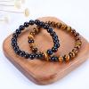 imageCherry Tree Collection Couples Distance Bracelets  His and Hers  Gemstone Beaded Stretch Bracelets 8mm Round Beads Tigers Eye and Black Agate  LargeMedium