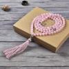 imageCherry Tree Collection Mala Necklace  108 HandKnotted 8mm Gemstone Round Beads Antiqued Guru and Counter Beads and Tassel  Meditation Buddhist Prayer HealingRose Quartz