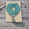 imageCherry Tree Collection Mala Necklace  108 HandKnotted 8mm Gemstone Round Beads Antiqued Guru and Counter Beads and Tassel  Meditation Buddhist Prayer HealingTurquoise Howlite