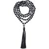 imageCherry Tree Collection Mala Necklace  108 HandKnotted 8mm Gemstone Round Beads Antiqued Guru and Counter Beads and Tassel  Meditation Buddhist Prayer HealingBlack Tourmaline