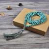 imageCherry Tree Collection Mala Necklace  108 HandKnotted 8mm Gemstone Round Beads Antiqued Guru and Counter Beads and Tassel  Meditation Buddhist Prayer HealingTurquoise Howlite