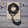 imageCherry Tree Collection Mala Necklace  108 HandKnotted 8mm Gemstone Round Beads Antiqued Guru and Counter Beads and Tassel  Meditation Buddhist Prayer HealingBlack Agate