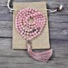 imageCherry Tree Collection Mala Necklace  108 HandKnotted 8mm Gemstone Round Beads Antiqued Guru and Counter Beads and Tassel  Meditation Buddhist Prayer HealingRose Quartz