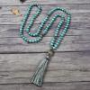 imageCherry Tree Collection Mala Necklace  108 HandKnotted 8mm Gemstone Round Beads Tibetan Guru and Counter Beads and Tassel  Meditation Buddhist Prayer HealingTurquoise Howlite