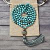 imageCherry Tree Collection Mala Necklace  108 HandKnotted 8mm Gemstone Round Beads Tibetan Guru and Counter Beads and Tassel  Meditation Buddhist Prayer HealingTurquoise Howlite