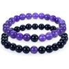 imageCherry Tree Collection Couples Distance Bracelets  His and Hers  Gemstone Beaded Stretch Bracelets 8mm Round Beads Black Agate and Amethyst  LargeMedium