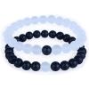 imageCherry Tree Collection Couples Distance Bracelets  His and Hers  Gemstone Beaded Stretch Bracelets 8mm Round Beads Matte Black Agate and Matte Clear Quartz  LargeMedium