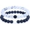 imageCherry Tree Collection Couples Distance Bracelets  His and Hers  Gemstone Beaded Stretch Bracelets 8mm Round Beads Matte Black Agate and White Howlite  LargeMedium