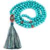 imageCherry Tree Collection Mala Necklace  108 HandKnotted 8mm Gemstone Round Beads Tibetan Guru and Counter Beads and Tassel  Meditation Buddhist Prayer HealingTurquoise Howlite