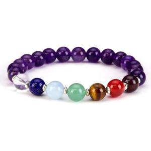 imageCherry Tree Collection Chakra Stretch Bracelet  Genuine Natural 8mm Gemstones Beads Sterling Silver Spacers  MenWomen  Small Medium Large SizesAmethyst  Medium