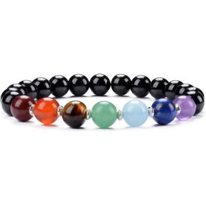 imageCherry Tree Collection Chakra Stretch Bracelet  Genuine Natural 8mm Gemstones Beads Sterling Silver Spacers  MenWomen  Small Medium Large SizesBlack Tourmaline  Large