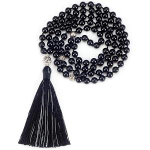 imageCherry Tree Collection Mala Necklace  108 HandKnotted 8mm Gemstone Round Beads Antiqued Guru and Counter Beads and Tassel  Meditation Buddhist Prayer HealingBlack Agate