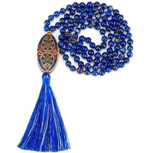 imageCherry Tree Collection Mala Necklace  108 HandKnotted 8mm Gemstone Round Beads Tibetan Guru and Counter Beads and Tassel  Meditation Buddhist Prayer HealingLapis