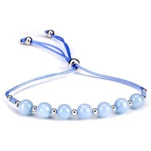 imageCherry Tree Collection Natural Gemstone Chakra Bracelet  Adjustable Size Nylon Cord  6mm Beads Silver Spacers  5quot65quotAquamarineMedium