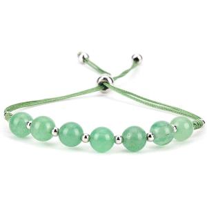 imageCherry Tree Collection Natural Gemstone Chakra Bracelet  Adjustable Size Nylon Cord  6mm Beads Silver Spacers  5quot65quotAventurineMedium