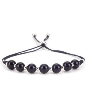 imageCherry Tree Collection Natural Gemstone Chakra Bracelet  Adjustable Size Nylon Cord  6mm Beads Silver Spacers  5quot65quotBlack TourmalineMedium