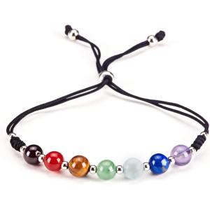 imageCherry Tree Collection Natural Gemstone Chakra Bracelet  Adjustable Size Nylon Cord  6mm Beads Silver Spacers  5quot65quotChakraBlackMedium