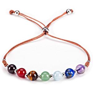 imageCherry Tree Collection Natural Gemstone Chakra Bracelet  Adjustable Size Nylon Cord  6mm Beads Silver Spacers  5quot65quotChakraBrownSmall