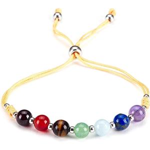 imageCherry Tree Collection Natural Gemstone Chakra Bracelet  Adjustable Size Nylon Cord  6mm Beads Silver Spacers  5quot65quotChakraGoldMedium