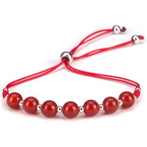 imageCherry Tree Collection Natural Gemstone Chakra Bracelet  Adjustable Size Nylon Cord  6mm Beads Silver Spacers  5quot65quotDeep OrangeRed AgateMedium