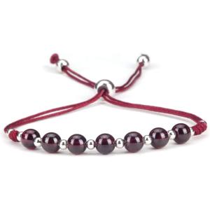 imageCherry Tree Collection Natural Gemstone Chakra Bracelet  Adjustable Size Nylon Cord  6mm Beads Silver Spacers  5quot65quotGarnetMedium