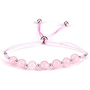 imageCherry Tree Collection Natural Gemstone Chakra Bracelet  Adjustable Size Nylon Cord  6mm Beads Silver Spacers  5quot65quotRose QuartzMedium
