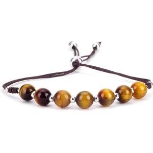 imageCherry Tree Collection Natural Gemstone Chakra Bracelet  Adjustable Size Nylon Cord  6mm Beads Silver Spacers  5quot65quotTigers EyeMedium