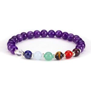 imageCherry Tree Collection Natural Genuine Gemstone Chakra Stretch Bracelet  6mm Beads Sterling Silver Spacers  MenWomen  Small Medium Large SizesAmethyst  Large