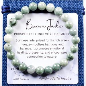 imageCherry Tree Collection  Handmade Crystal Beaded Stretch Bracelets For Women and Men  Small Medium Large Sizes  Healing Properties Card  8mm Round BeadsBurma Jade