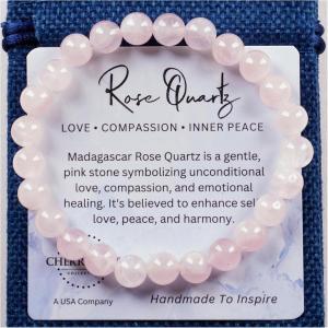 imageCherry Tree Collection  Handmade Crystal Beaded Stretch Bracelets For Women and Men  Small Medium Large Sizes  Healing Properties Card  8mm Round BeadsMadagascar Rose Quartz