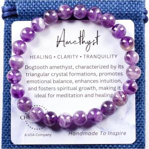 imageCherry Tree Collection  Handmade Crystal Beaded Stretch Bracelets For Women and Men  Small Medium Large Sizes  Healing Properties Card  8mm Round BeadsDogtooth Amethyst