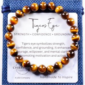 imageCherry Tree Collection  Handmade Crystal Beaded Stretch Bracelets For Women and Men  Small Medium Large Sizes  Healing Properties Card  8mm Round BeadsTigers Eye  AAA Grade