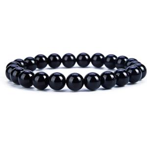 imageCherry Tree Collection  Small Medium Large Sizes  Gemstone Beaded Bracelets For Women and Men  8mm Round BeadsBlack Agate