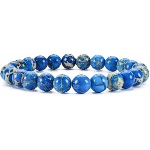 imageCherry Tree Collection Gemstone Beaded Stretch Bracelet 8mm Round Beads 7quotBlue Aquaterra