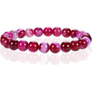 imageCherry Tree Collection Gemstone Beaded Stretch Bracelet 8mm Round Beads 7quotLace Agate FuchsiaPink
