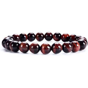 imageCherry Tree Collection Gemstone Beaded Stretch Bracelet 8mm Round Beads 7quotRed Tigers Eye
