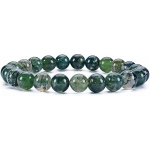 imageCherry Tree Collection  Small Medium Large Sizes  Gemstone Beaded Bracelets For Women and Men  8mm Round BeadsMoss Agate