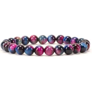 imageCherry Tree Collection  Small Medium Large Sizes  Gemstone Beaded Bracelets For Women and Men  8mm Round BeadsPink and Blue Tigers Eye