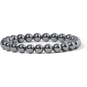 imageCherry Tree Collection Gemstone Beaded Stretch Bracelet 8mm Round Beads 7quotHematite
