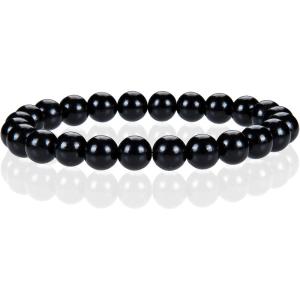 imageCherry Tree Collection Gemstone Beaded Stretch Bracelet 8mm Round Beads 7quotJet Stone
