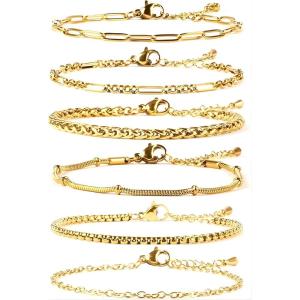 image:imageCherry Tree Collection Stainless Steel Bracelets for Women  Stackable Bracelet Set of 6 Silver  To Fit Most Wrists  Stainless Steel Charm Bracelet  Fashion Accessories JewelryGold