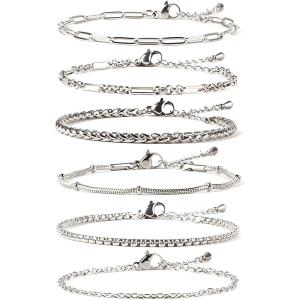image:imageCherry Tree Collection Stainless Steel Bracelets for Women  Stackable Bracelet Set of 6 Silver  To Fit Most Wrists  Stainless Steel Charm Bracelet  Fashion Accessories JewelrySilver